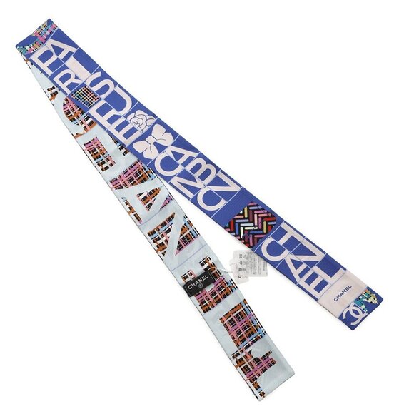 CHANEL Scarf all-over pattern Silk100% Blue/Pink/Multicolor - Picture 2 of 9
